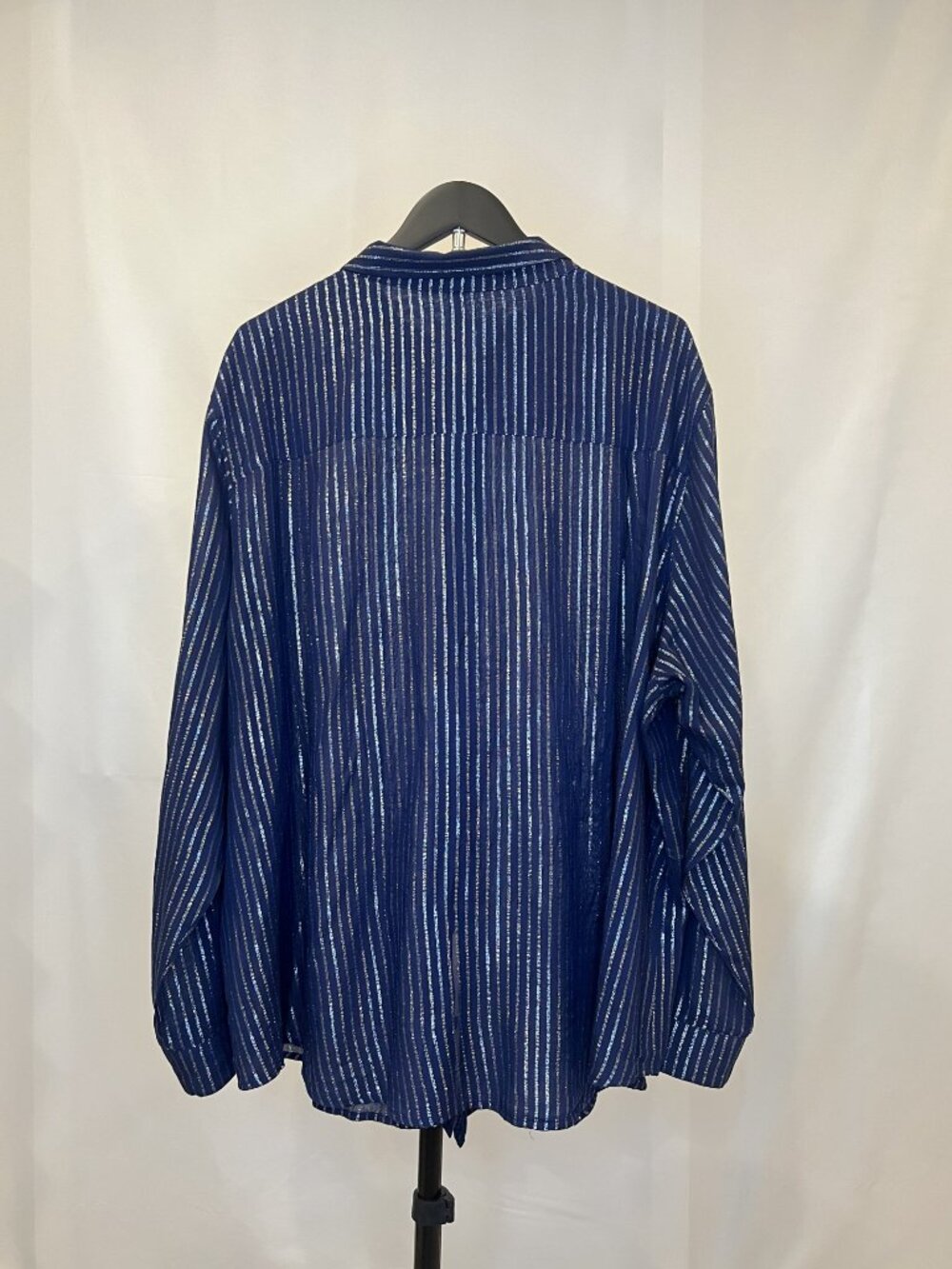 'Wildfang' The Empower Blue Silver Metallic Pinstripe Button Up Shirt -  2X - Picture 3 of 8